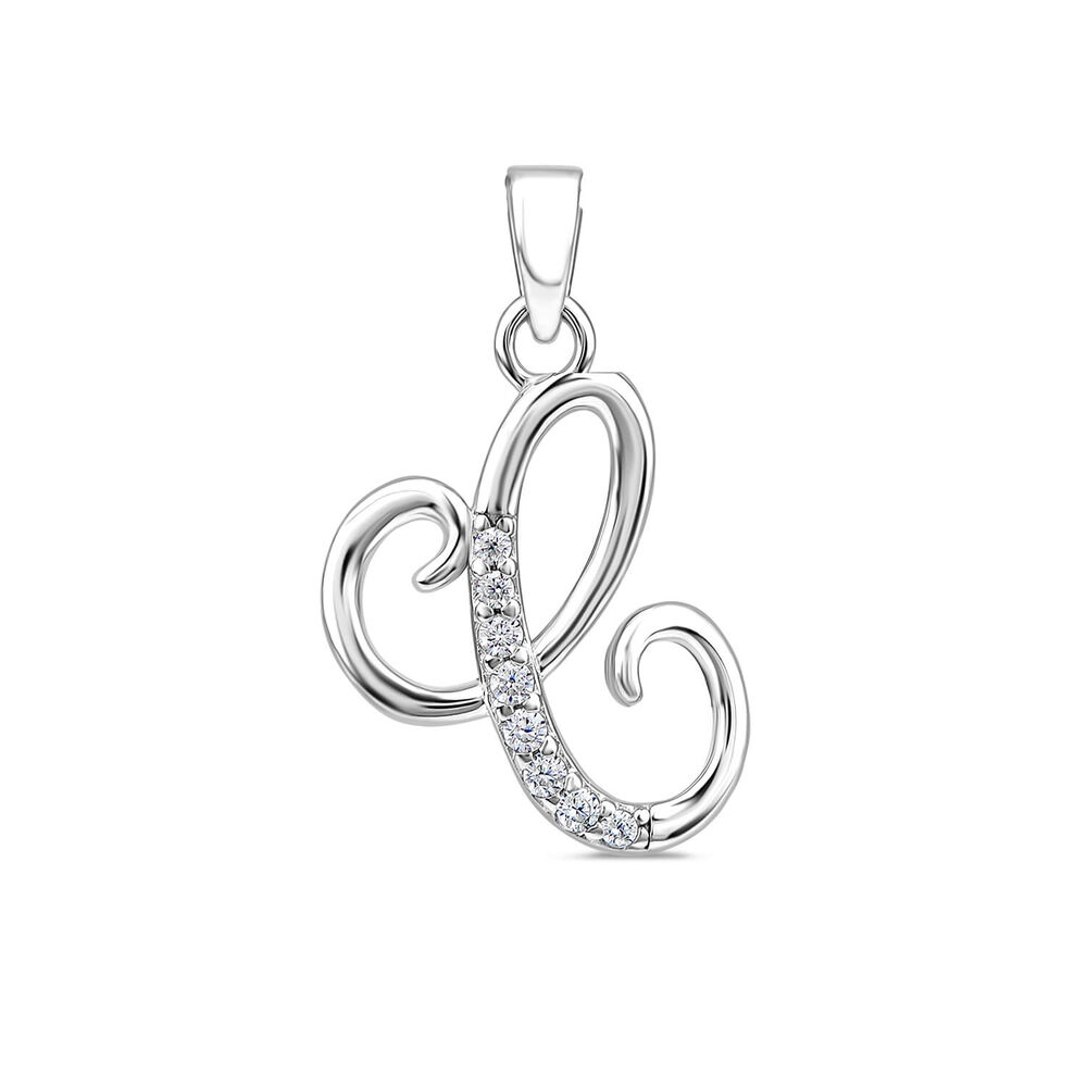 Sterling Silver Script Cubic Zirconia Initial "C" Pendant image number 0