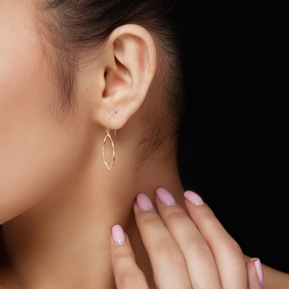 9ct Yellow Gold Mirror Diamond Cut Shape Hook Drop Earrings image number 2