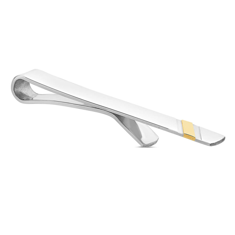 Sterling Silver 9ct Gold Strip Tie Bar image number 1
