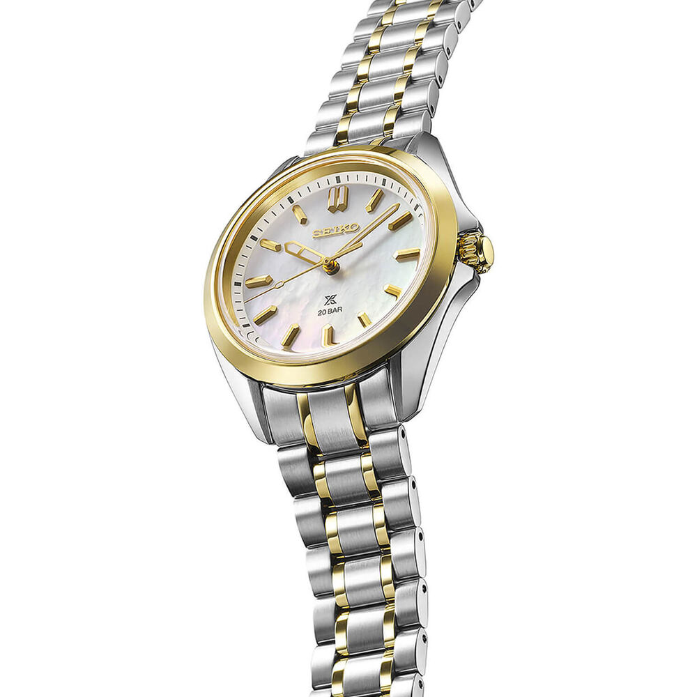 Seiko Prospex Sea 34mm White Mother of Pearl Dial Two Tone Stainless Steel Bracelet Watch