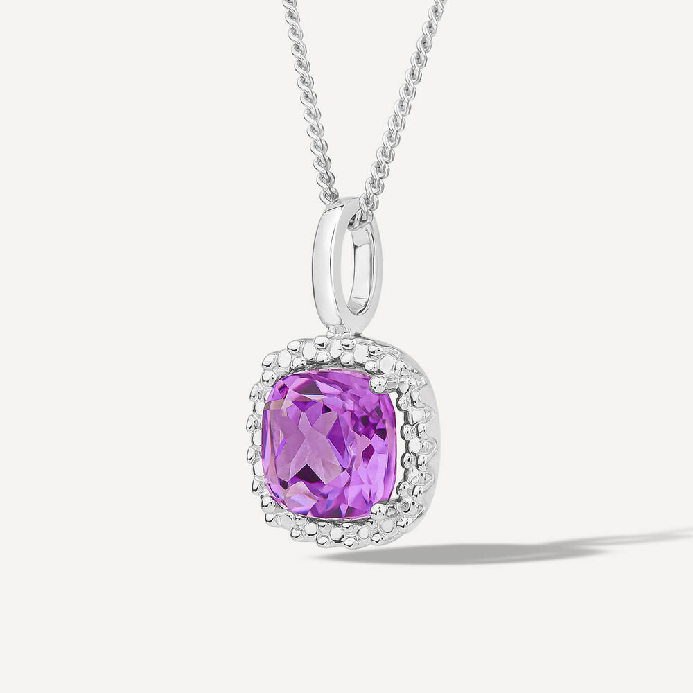 9ct White Gold Amethyst Cushion Pendant