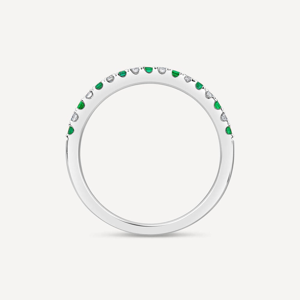 9ct White Gold Emerald & 0.09ct Diamond Claw Set Eternity Ring image number 3