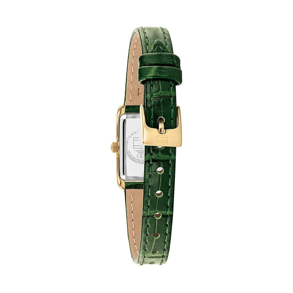 Tommy Hilfiger Maddison 16 x 22mm Green Dial Yellow Gold Plated Case Green Leather Strap Watch image number 2