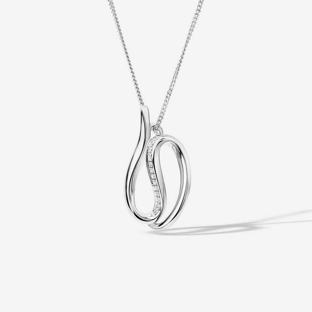 9ct White Gold 0.05ct Diamond Set Open Swirl Pendant image number 1