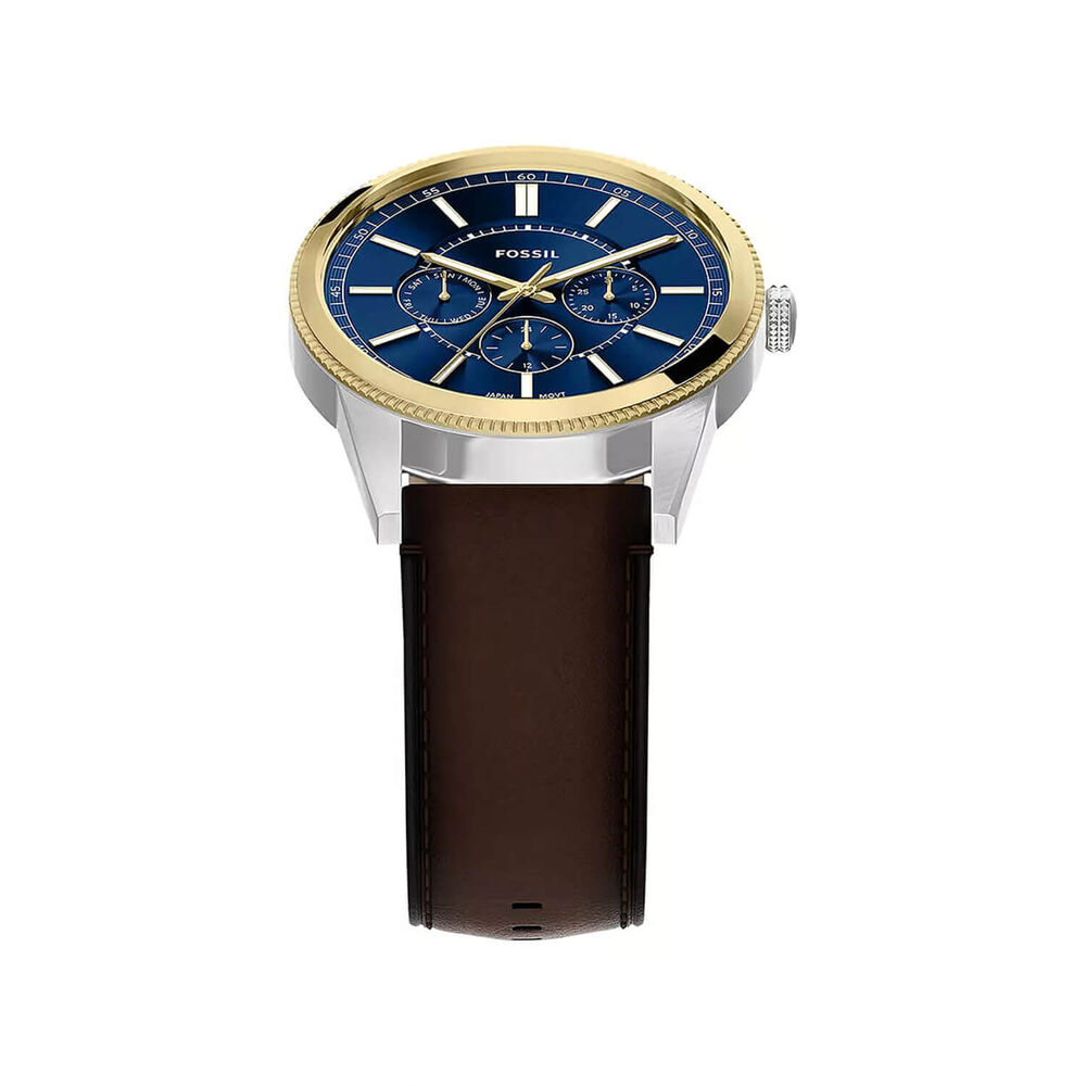Fossil Pearson 42mm Blue Dial Brown Leather Strap Watch