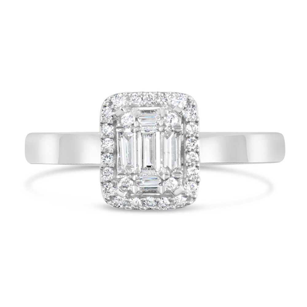 Ladies 18ct White Gold Emerald Cut Illusion 0.25 Carat Diamond Ring - Special Price image number 1