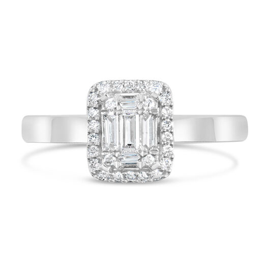 Ladies 18ct White Gold Emerald Cut Illusion 0.25 Carat Diamond Ring - Special Price