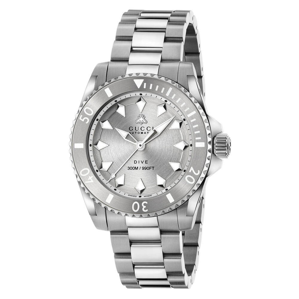 Gucci Dive 40mm Silver Dial Steel Bezel Bracelet Watch