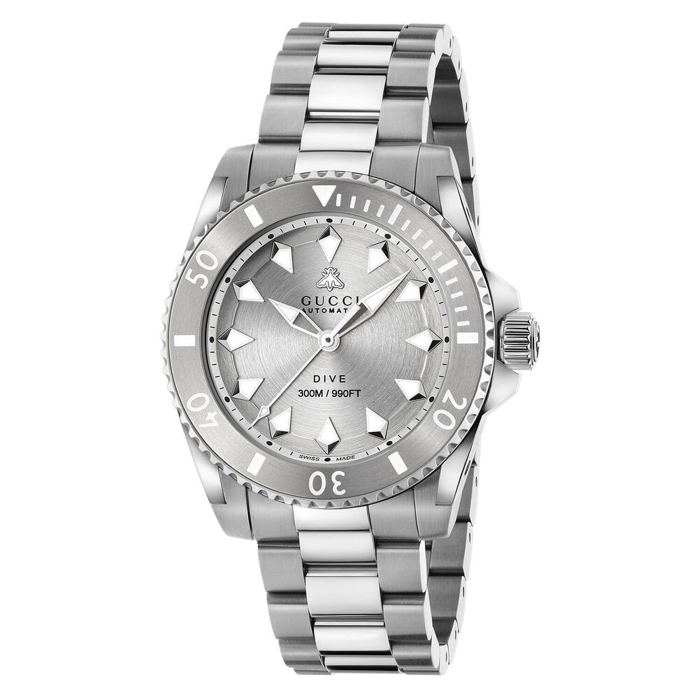 Gucci Dive 40mm Silver Dial Steel Bezel Bracelet Watch image number 0