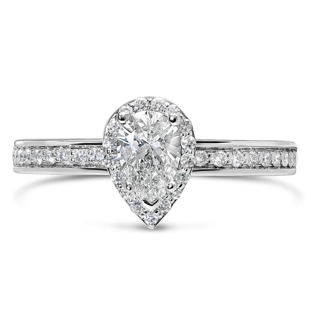 Northern Star 18ct White Gold 0.70ct Diamond Pear Halo & Shoulders Ring