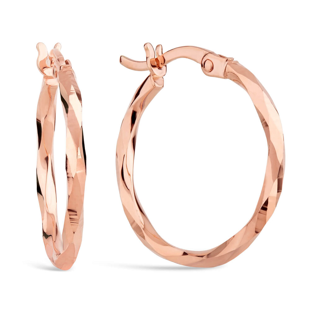 9ct Rose Gold Mirror Diamond Cut Twist Ladies Hoop Earrings