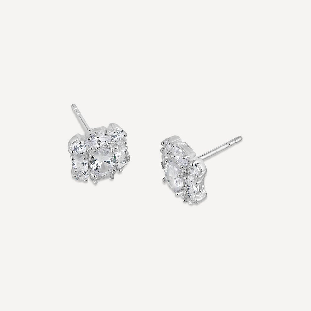 Sterling Silver Square Setting Pear and Round Cubic Zirconia Cluster Studs image number 1