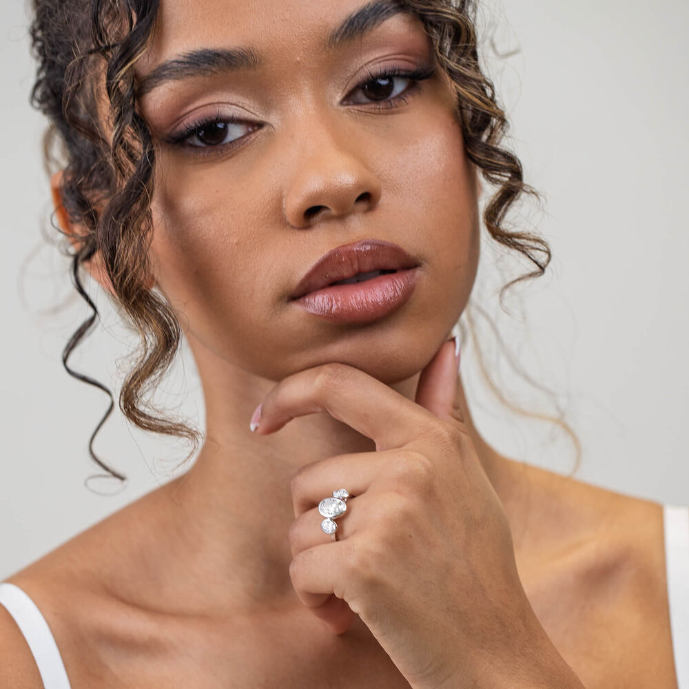 Born Platinum Lab Grown 2.80ct Oval Diamond Three Stone Bezel Set Ring image number 3