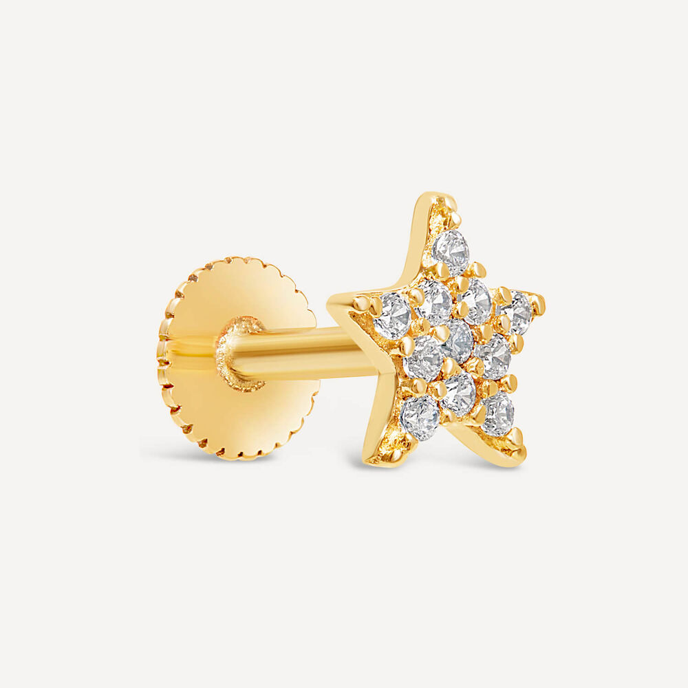 9ct Yellow Gold All Cubic Zirconia Star Single Stud Earring