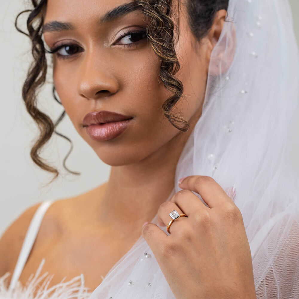 Born 18ct Yellow Gold 1.50ct Lab Grown Diamond Radiant Bezel Set Solitaire Ring