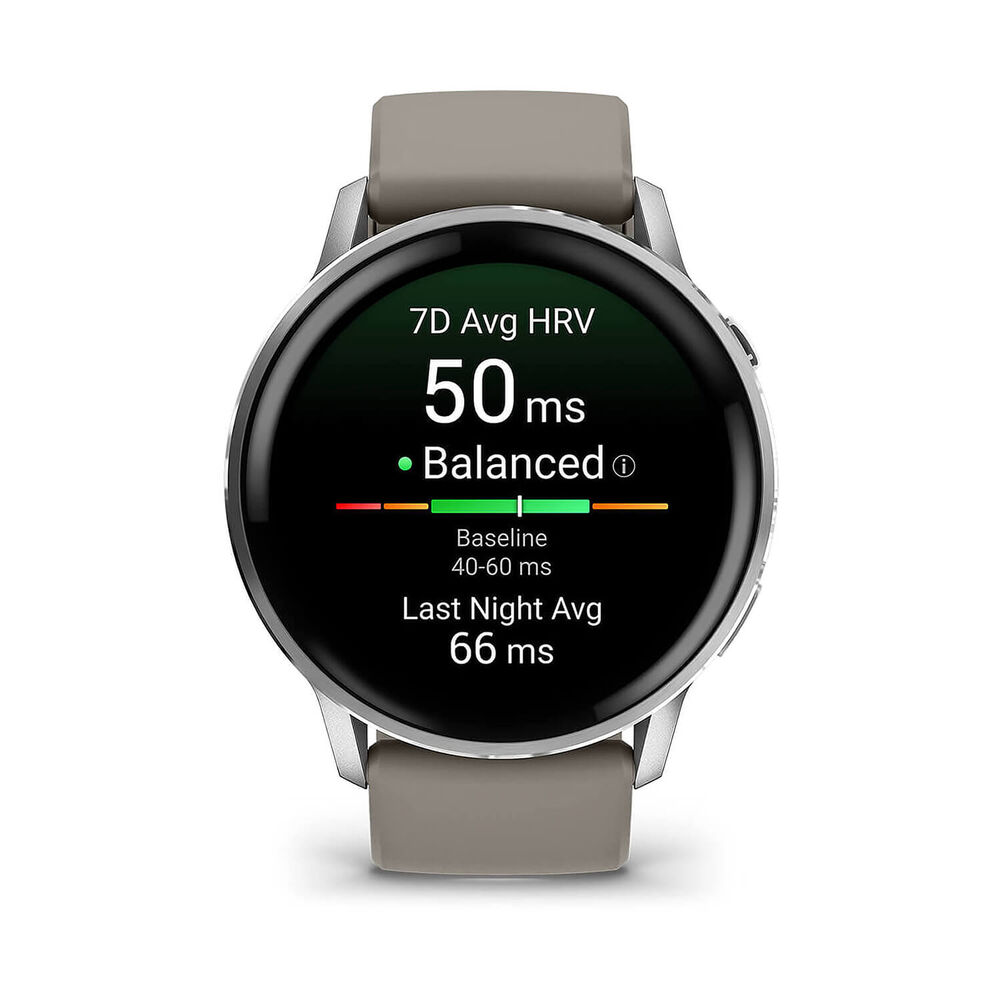 Garmin Venu 4 45mm Silver Bezel Silver Grey Silicone Strap Watch image number 1