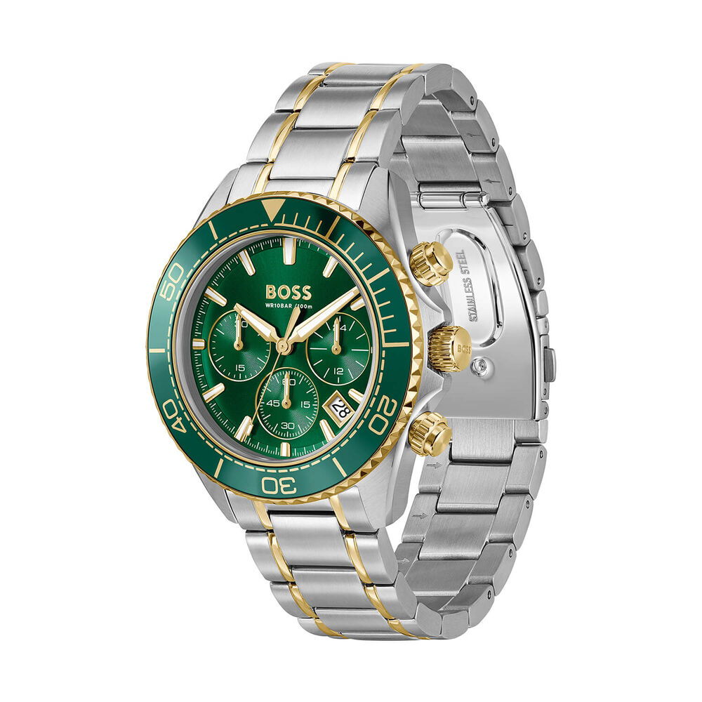 BOSS Sealiner 44mm Green Dial Two Tone Stainless Steel Bracelet Watch image number 2