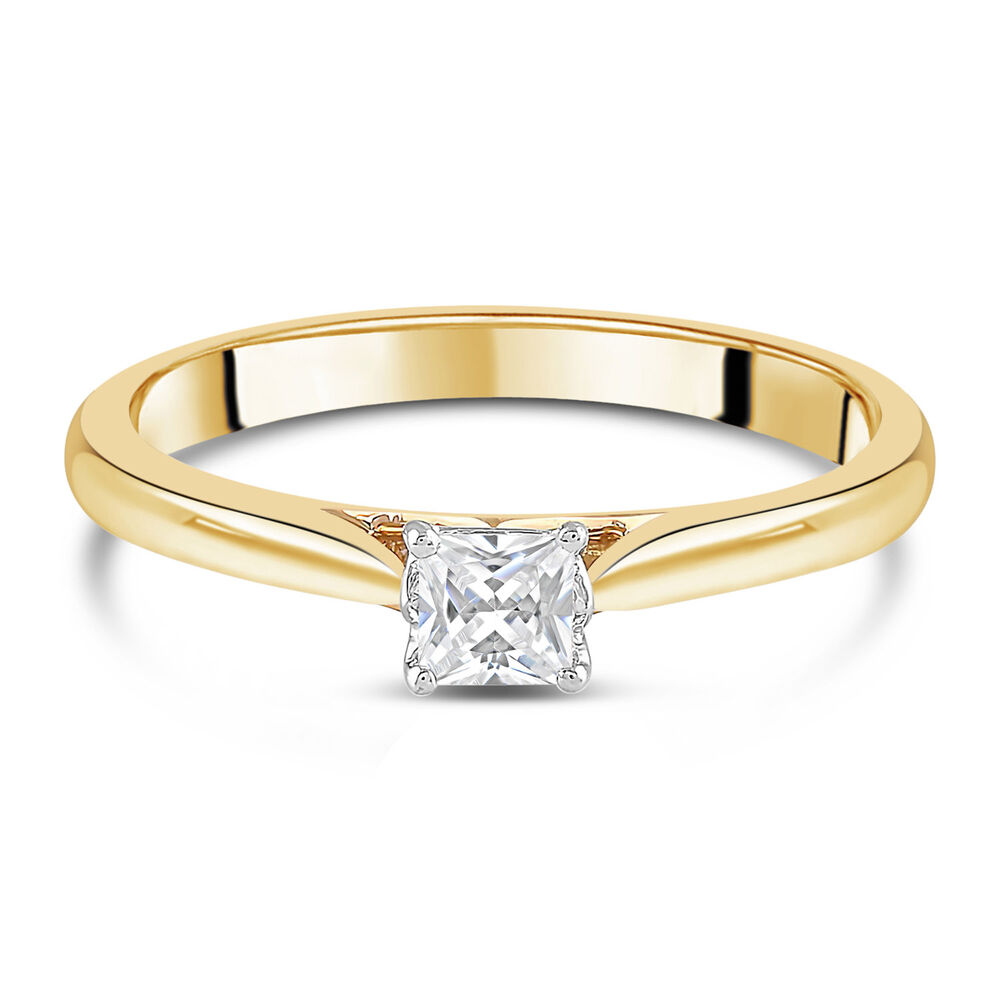 18ct Yellow Gold 0.25ct Princess Diamond Orchid Setting Ring image number 4