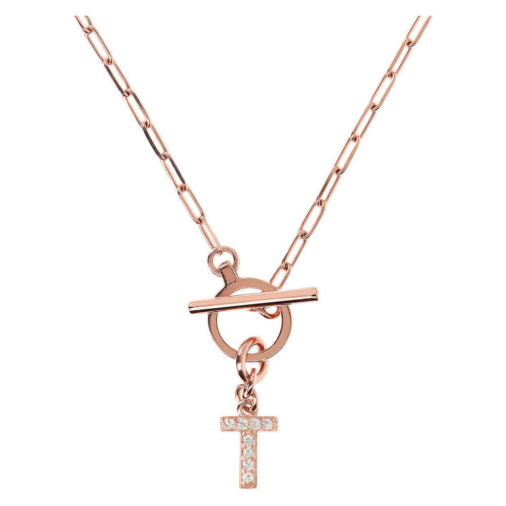 Bronzallure Mini Paper Link With Latter T Pave And T-Bar Necklace image number 0