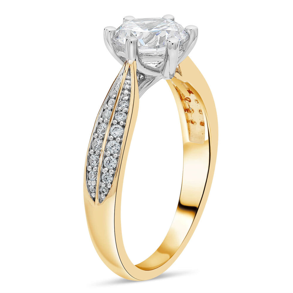 9ct Yellow Gold Cubic Zirconia Solitaire & Pavé Cubic Zirconia Dress Ring image number 3