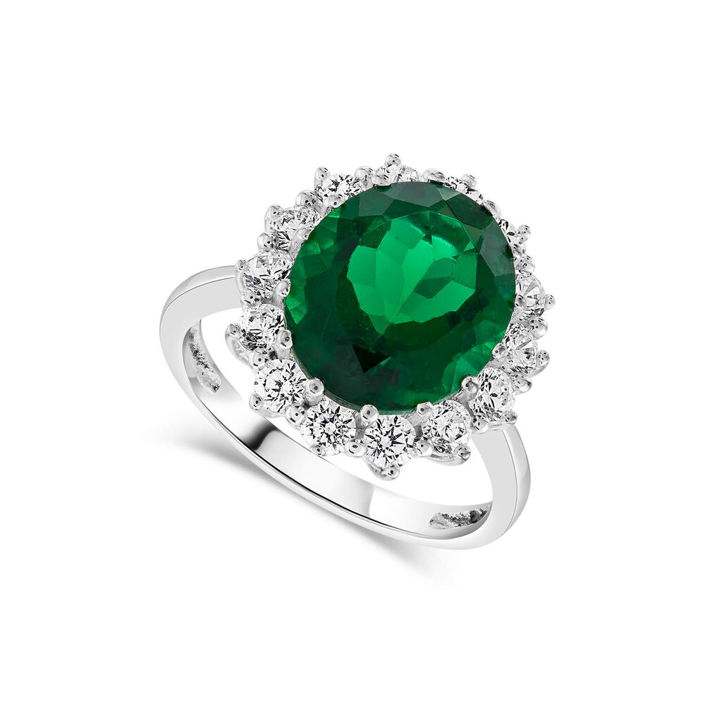 Ladies Sterling Silver and Created Emerald Ring