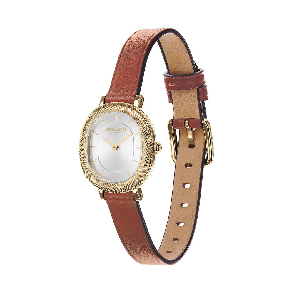 Coach Harlow 23.8x26mm Silver White Dial Brown Leather Strap Watch