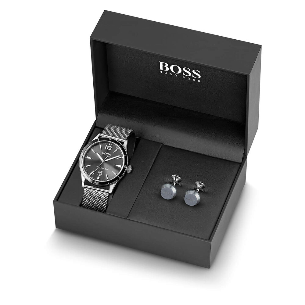 Hugo Boss Box Set Drifter Steel Mesh Bracelet Watch With Silver Cufflink Gift Set image number 5