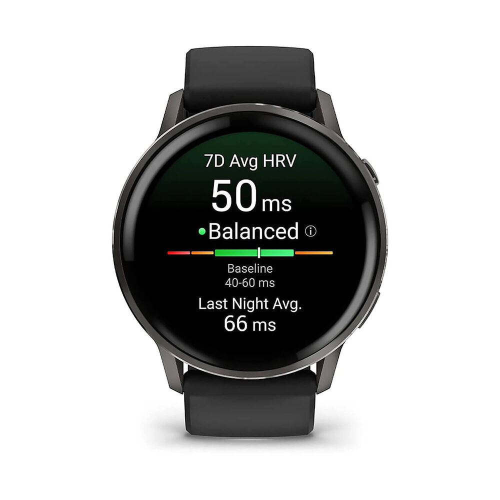 Garmin Venu 4 45mm Slate Bezel Black Silicone Strap Watch image number 1