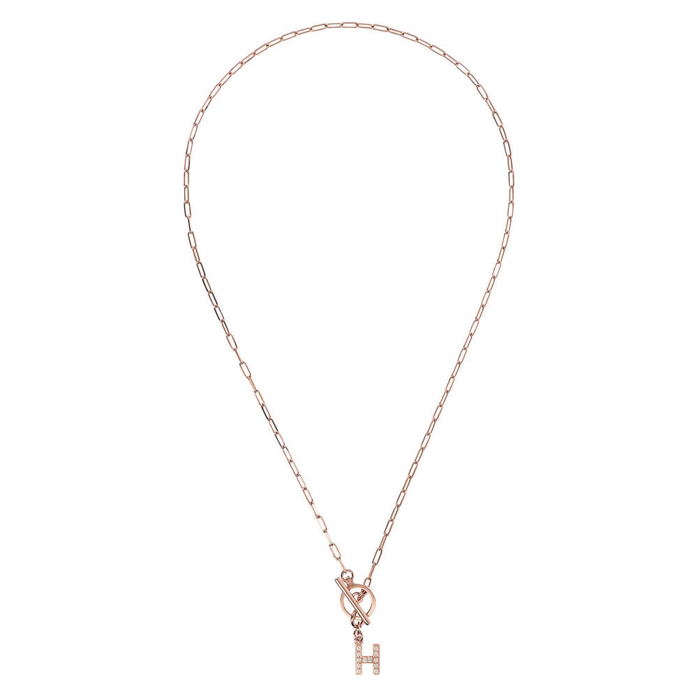 Bronzallure Mini Paper Link With Latter H Pave And T-Bar Necklace