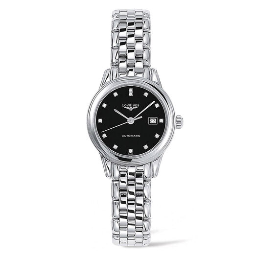 Longines Flagship Automatic Black Diamond Dial Steel Bracelet Ladies' Watch