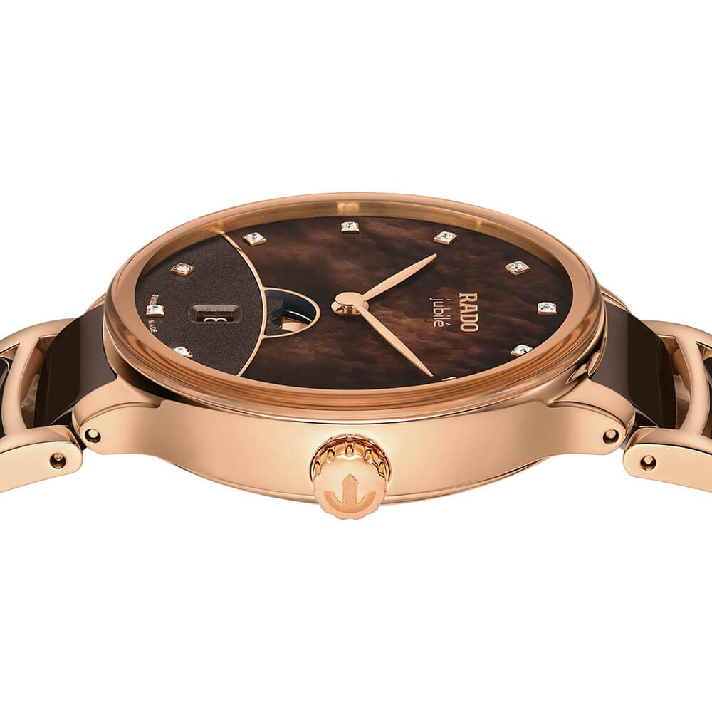 Rado Centrix Moonphase 35mm Brown Dial Rose Gold Plated Steel & Ceramic Bracelet Watch