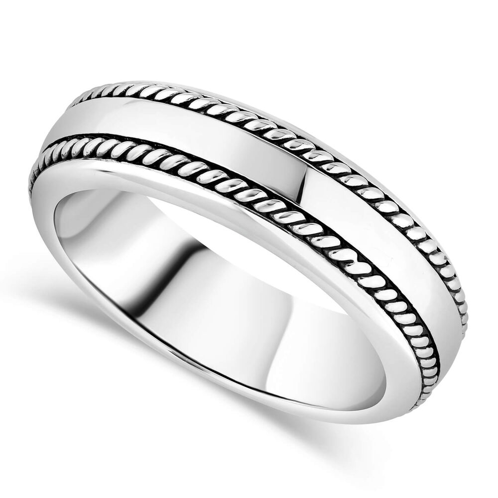 Sterling Silver Rhodium Plated 7mm Double-Twist Men's Ring