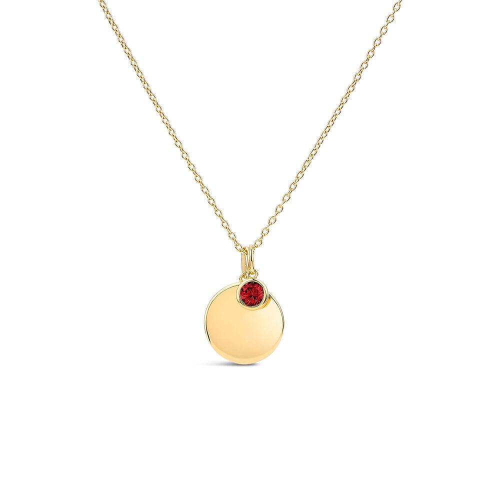 Sterling Silver Yellow Gold Plated Round Garnet & Disc Pendant