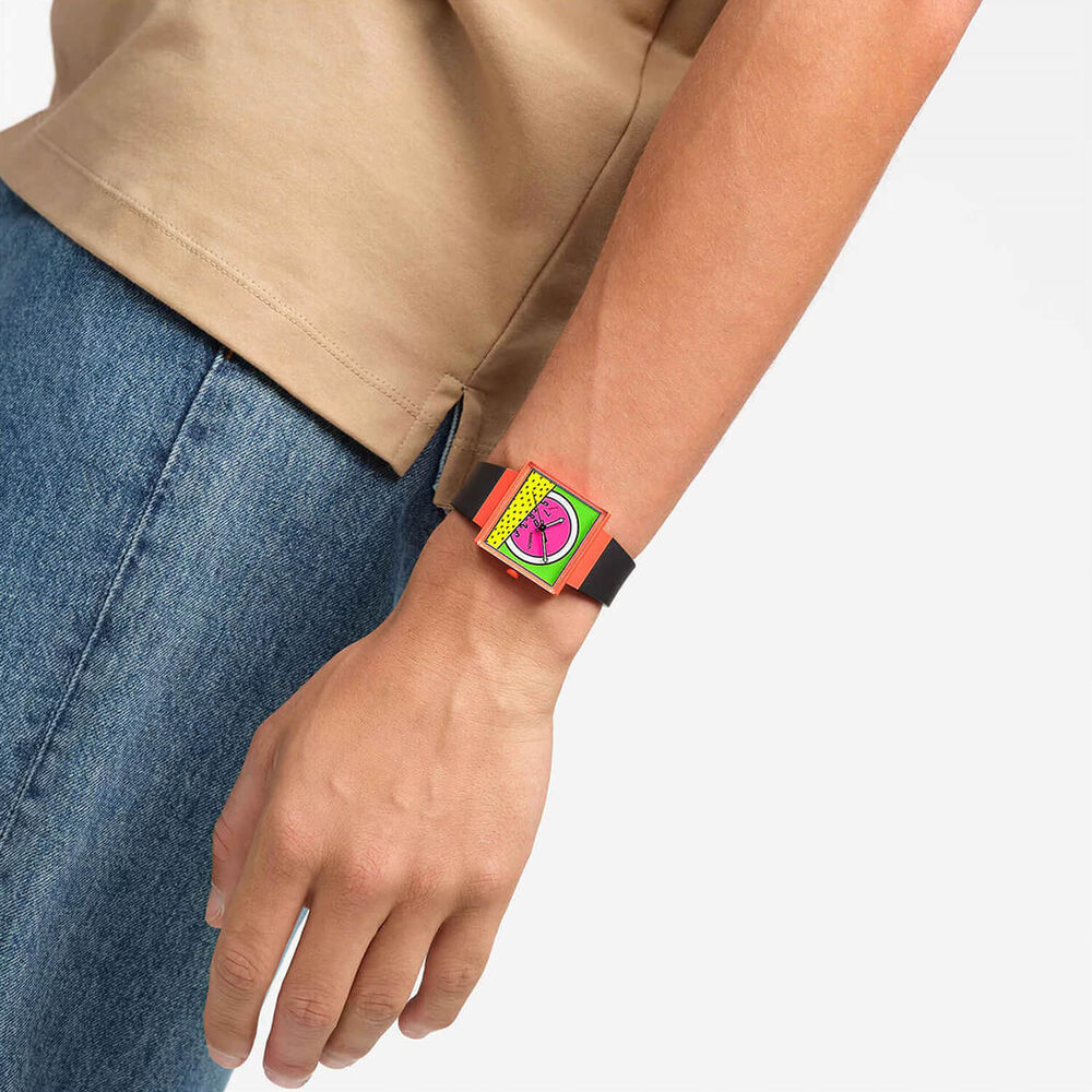 Swatch Break Time 41.8mm Square Multi Colour Dial Black Silicone Strap Watch image number 5