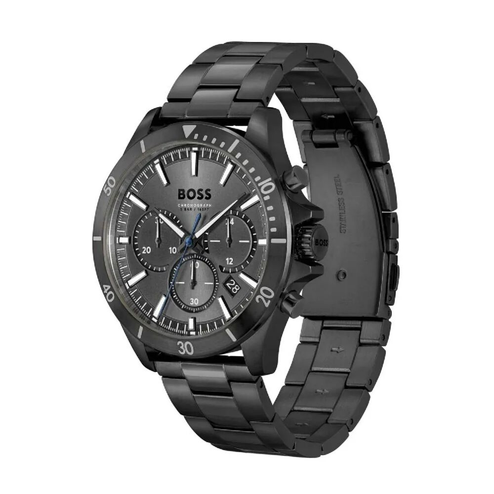 BOSS Troper 44mm Grey Chrono Black IP Case & Bracelet Watch