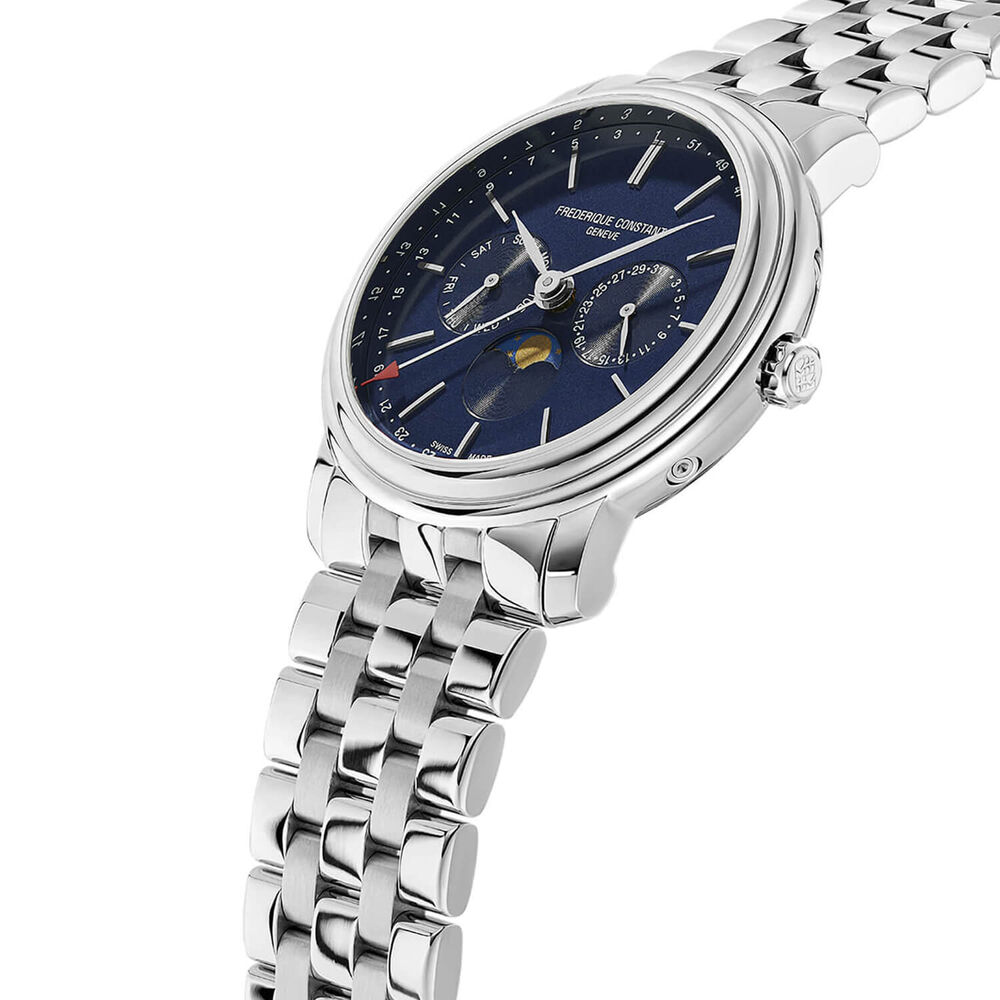 Frederique Constant 40mm Blue Dial Day Date Moonphase Bracelet Watch