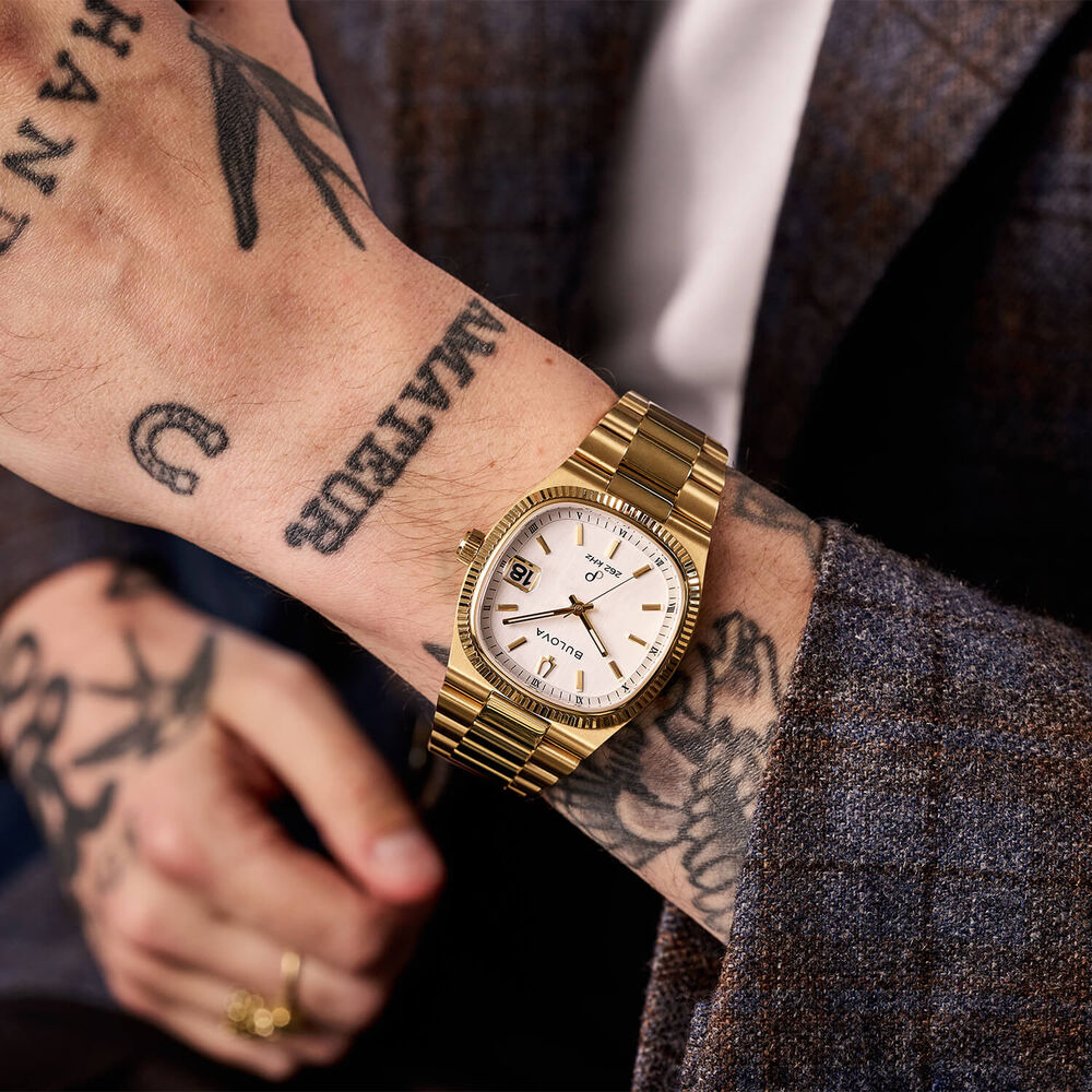 Bulova Super Seville 38mm Silver Dial Gold Tone Steel Bracelet Watch image number 8