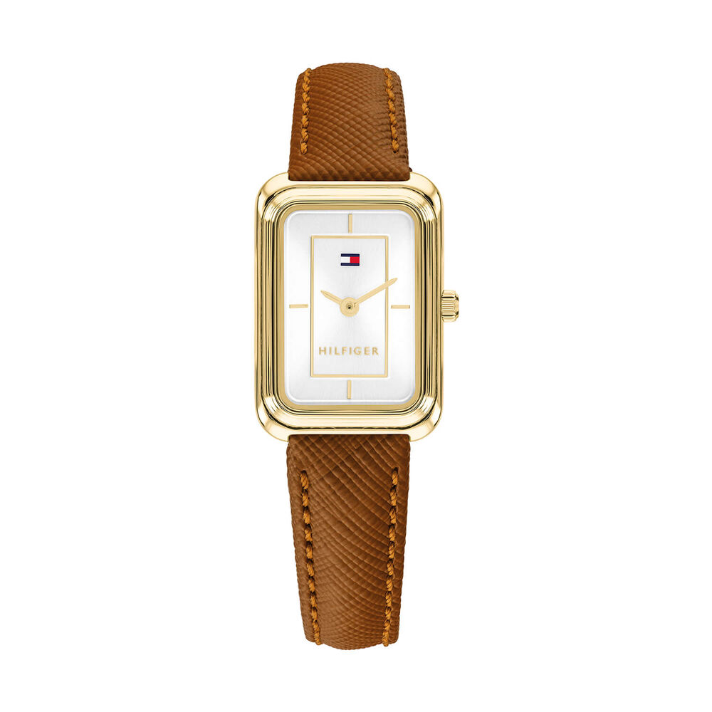 Tommy Hilfiger 28.8x20.5 White Dial Brown Leather Strap Watch