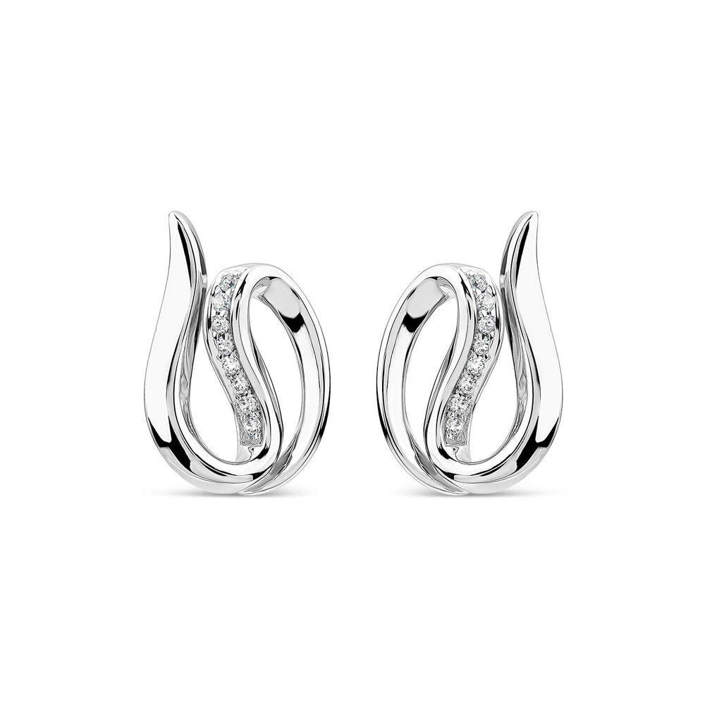 9ct White Gold 0.05ct Diamond Set Open Swirl Stud Earrings image number 0