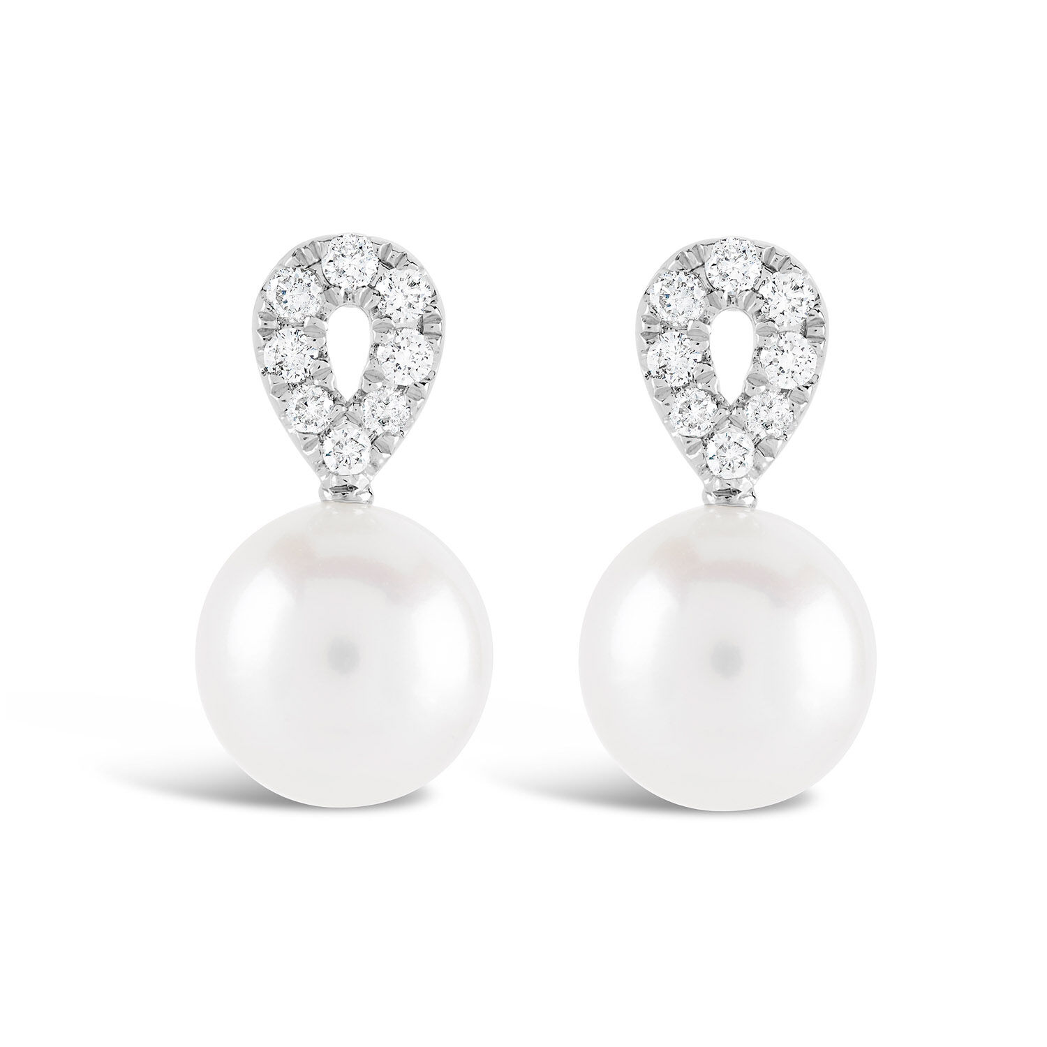9ct White Gold Pearl with 0.15ct Diamond Stud Earrings