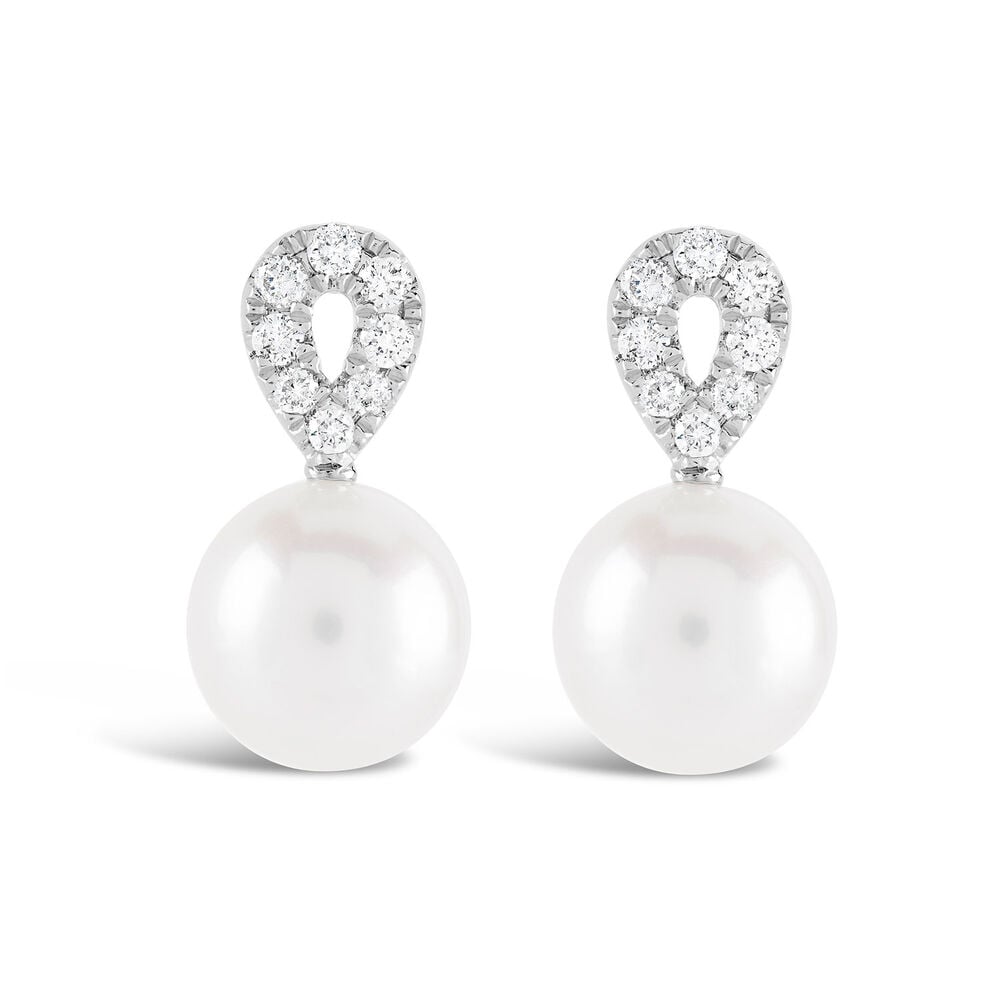 9ct White Gold Freshwater Pearl with 0.15ct Diamond Set Loop Stud Earrings