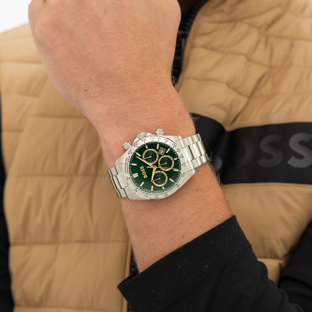 BOSS Hero 2.0 Chronograph 43mm Green Dial Stainless Steel Bracelet Watch image number 4