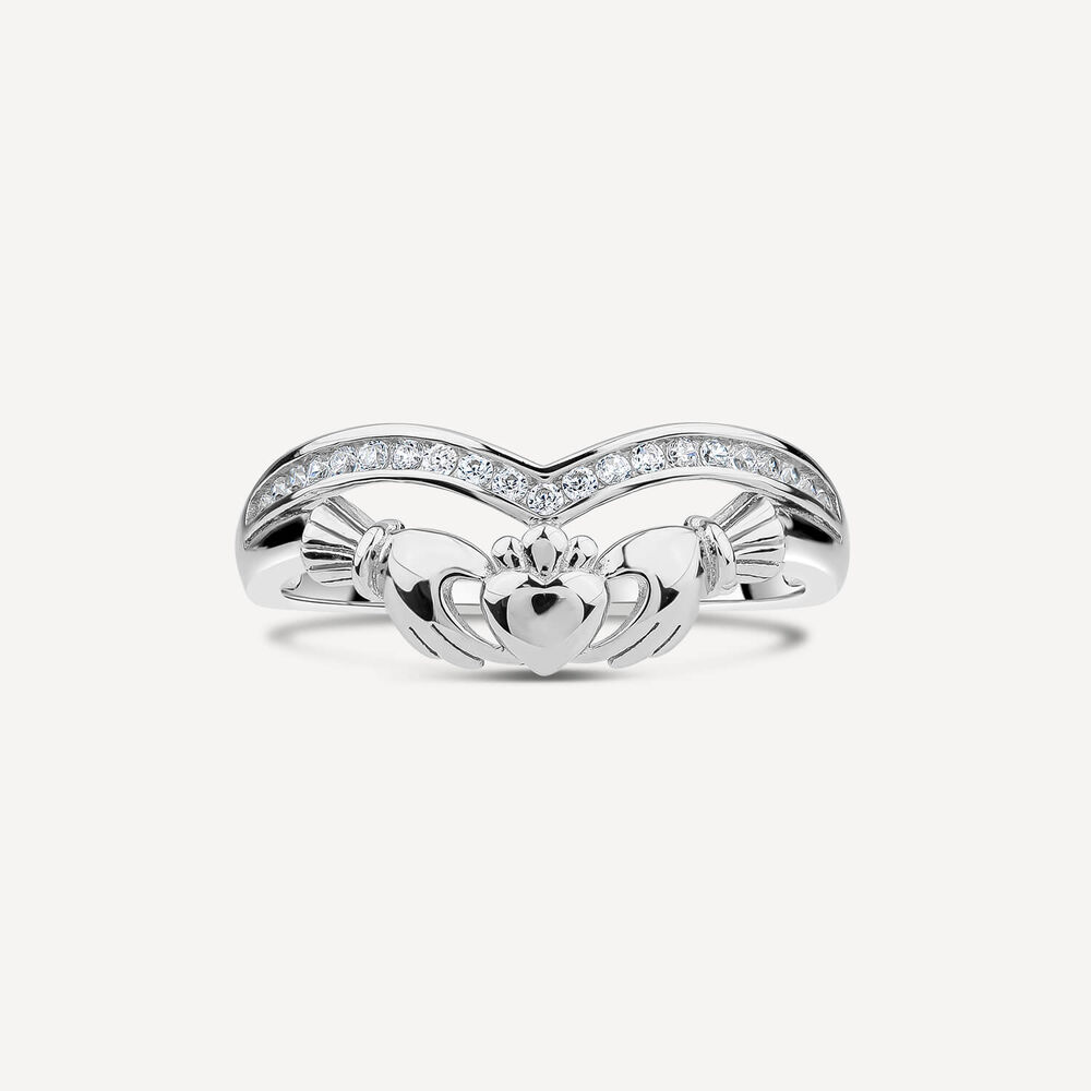 Sterling Silver Cubic Zirconia Wishbone Claddagh Ring image number 1