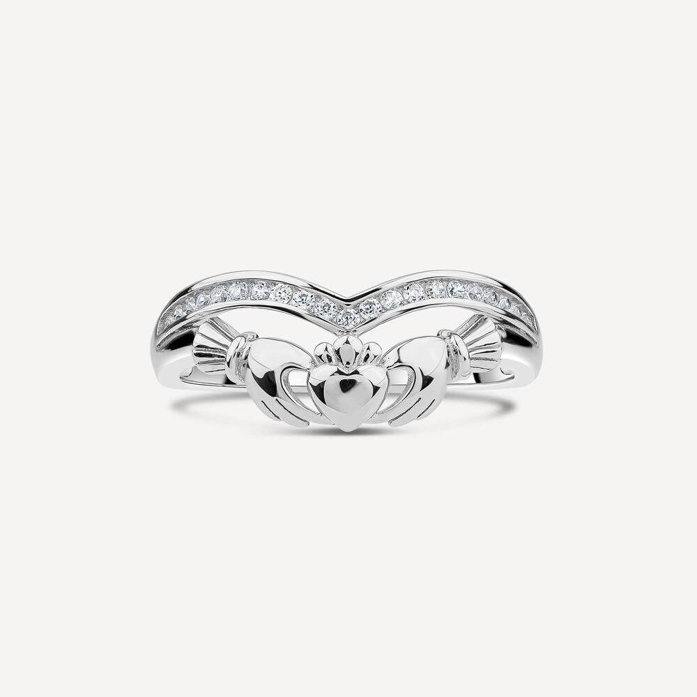 Sterling Silver Cubic Zirconia Wishbone Claddagh Ring