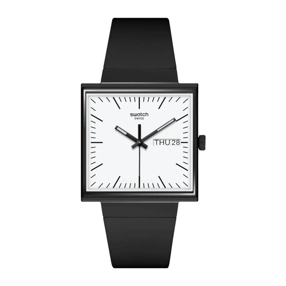 Swatch Bioceramic What if…Black? Square Dial Black Strap Watch image number 0