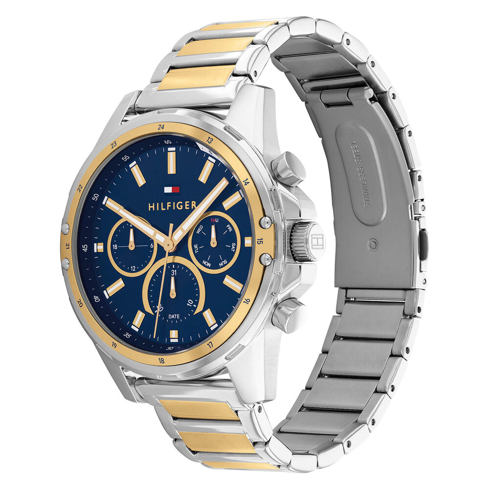 Tommy Hilfiger 44mm Stainless Steel Case Gold Plated Bezel Two-Tone Bracelet Watch