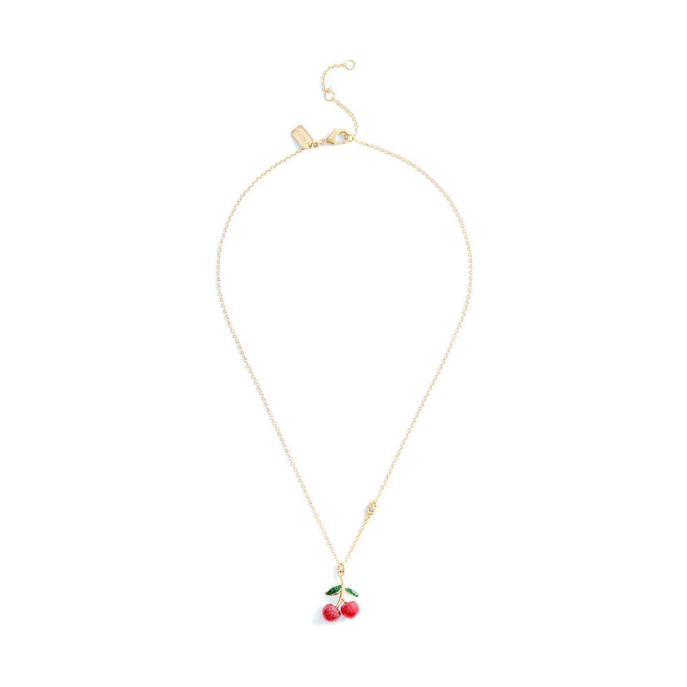 Coach Signature Gold Tone Brass Cherry Pendant Necklace