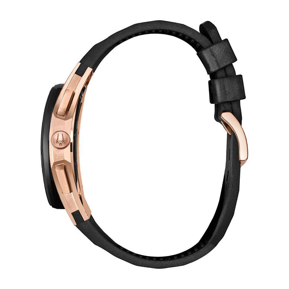 Bulova Curv Quartz Rose Gold PVD and Black Rubber Strap Men's Watch image number 2