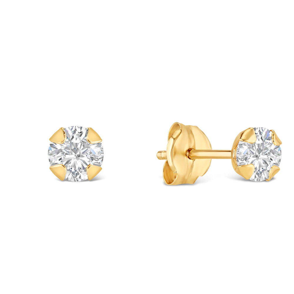 9ct Yellow Gold 4mm Four Claw Cubic Zirconia Stud Earrings