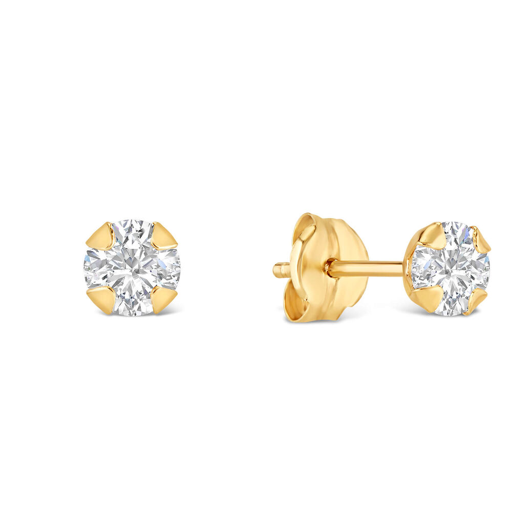 9ct Yellow Gold 4MM Four Claw Cubic Zirconia Stud Earrings image number 1